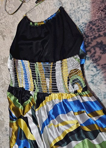 Kadın Çok Renkli Uzun Boyundan Bağlamalı Elbise - Görsel 4