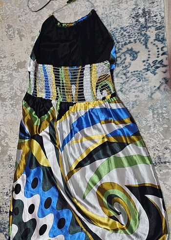 Kadın Çok Renkli Uzun Boyundan Bağlamalı Elbise - Görsel 3