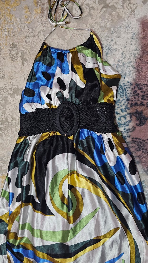 Kadın Çok Renkli Uzun Boyundan Bağlamalı Elbise - Görsel 2