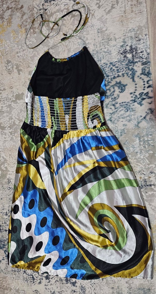 Kadın Çok Renkli Uzun Boyundan Bağlamalı Elbise - Görsel 3