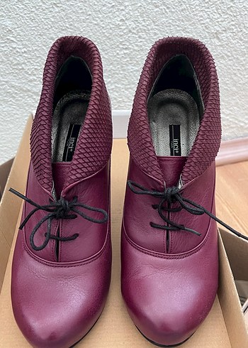 Bordo Parlak Yılan Desenli Kadın Platform Topuklu - Görsel 3