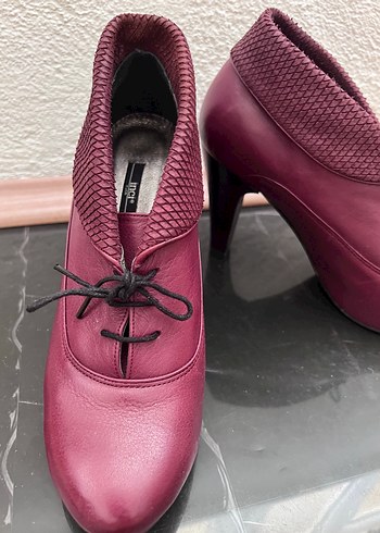 Bordo Parlak Yılan Desenli Kadın Platform Topuklu - Görsel 2