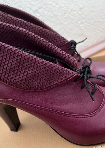 Bordo Parlak Yılan Desenli Kadın Platform Topuklu - Görsel 6