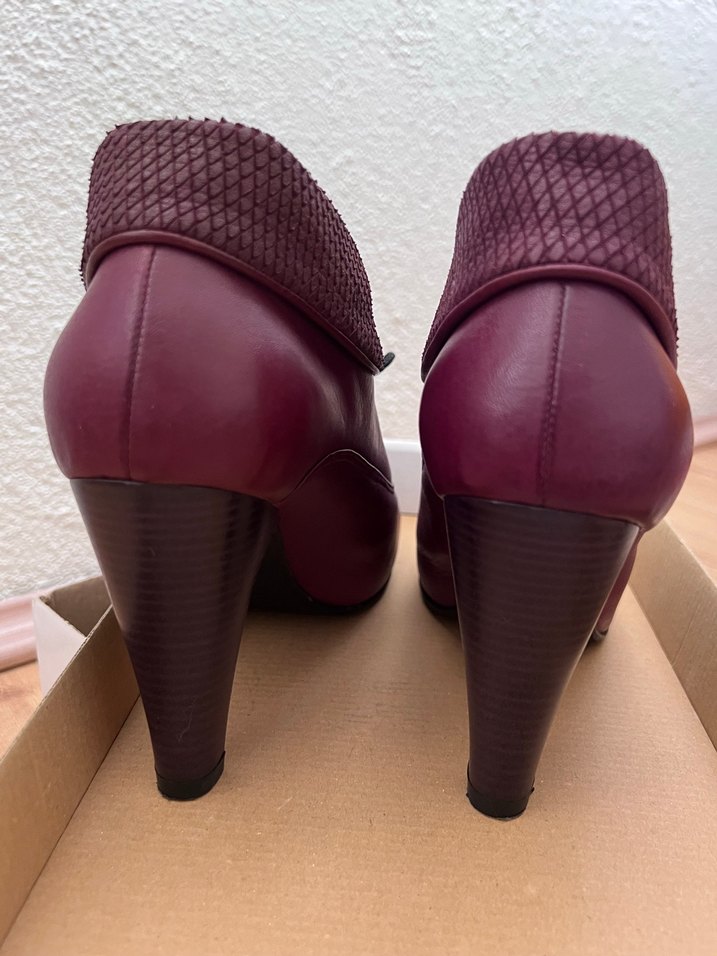 Bordo Parlak Yılan Desenli Kadın Platform Topuklu - Görsel 5