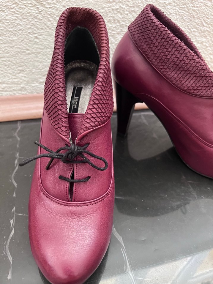 Bordo Parlak Yılan Desenli Kadın Platform Topuklu - Görsel 2