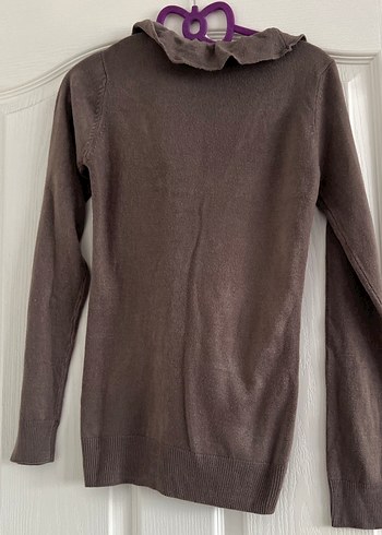 Kadın Kahverengi Fırfırlı V Yaka Hırka - Görsel 4