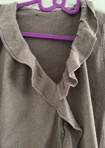 Kadın Kahverengi Fırfırlı V Yaka Hırka - Görsel 3