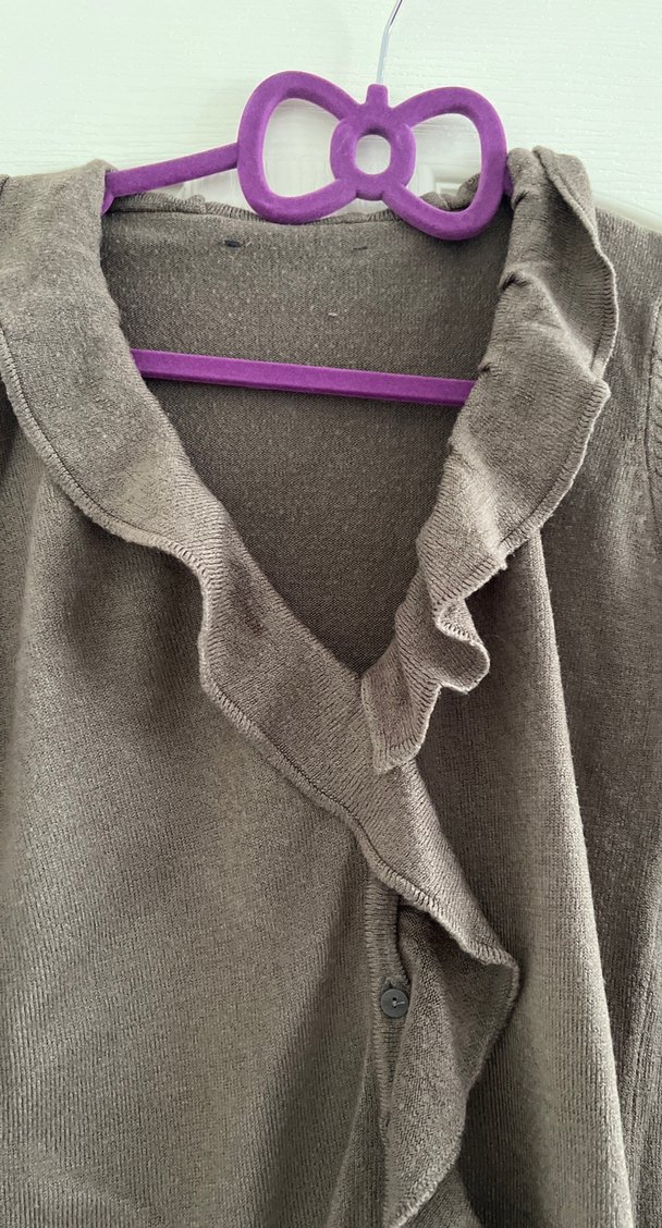 Kadın Kahverengi Fırfırlı V Yaka Hırka - Görsel 3