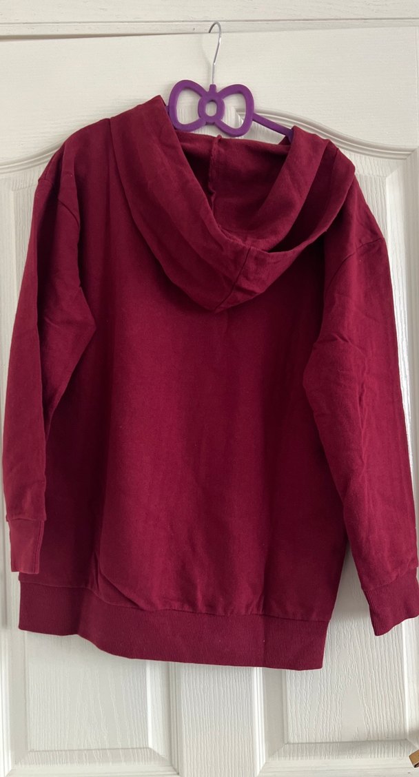 Bordo Gri Baskılı Kapüşonlu Sweatshirt - Görsel 5