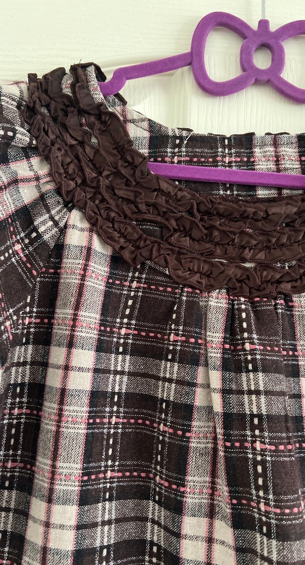 Bordo Gri Ekoseli Kız Bluz be kahve bady - Görsel 3