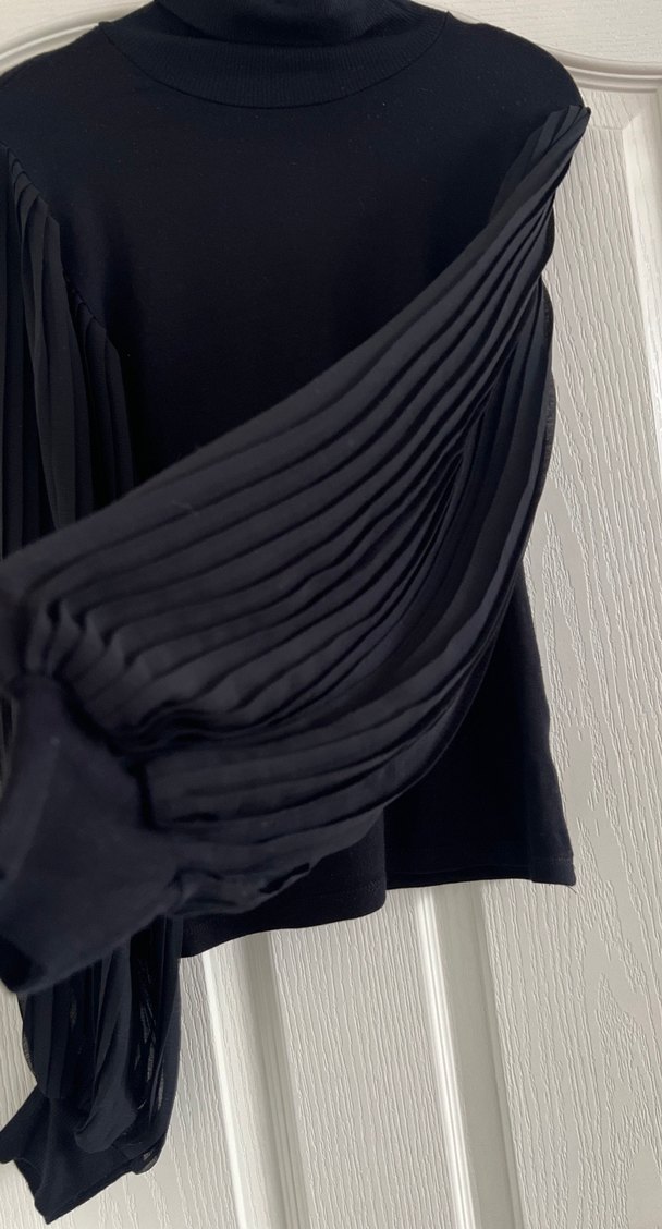 Siyah Pilili Kadın abiye Bluz - Görsel 3