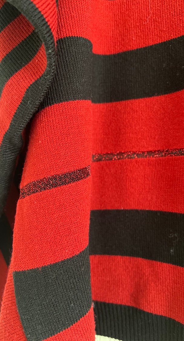 Kırmızı Siyah Çizgili Kadın Triko panço - Görsel 2