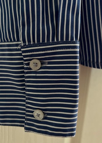 Nakışlı, Düğmeli Mavi Kadın Gömlek - Görsel 3