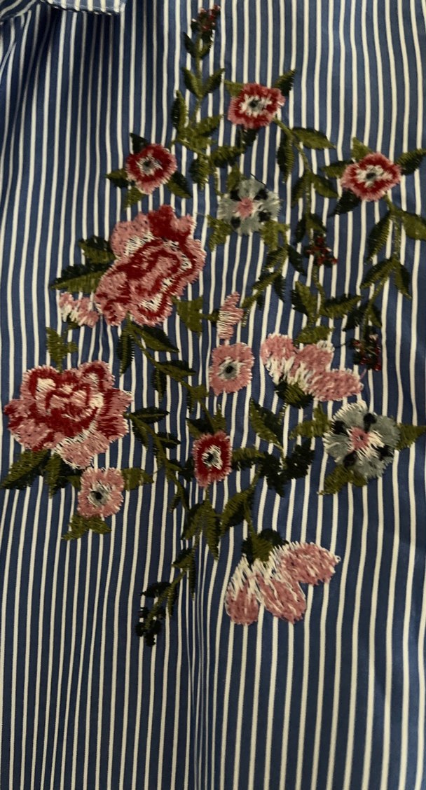 Nakışlı, Düğmeli Mavi Kadın Gömlek - Görsel 2