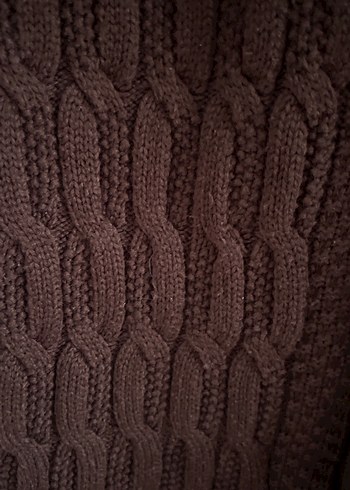 Uzun Kahverengi Triko Kadın Hırka - Görsel 3