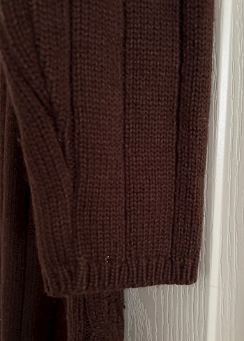 Uzun Kahverengi Triko Kadın Hırka - Görsel 6