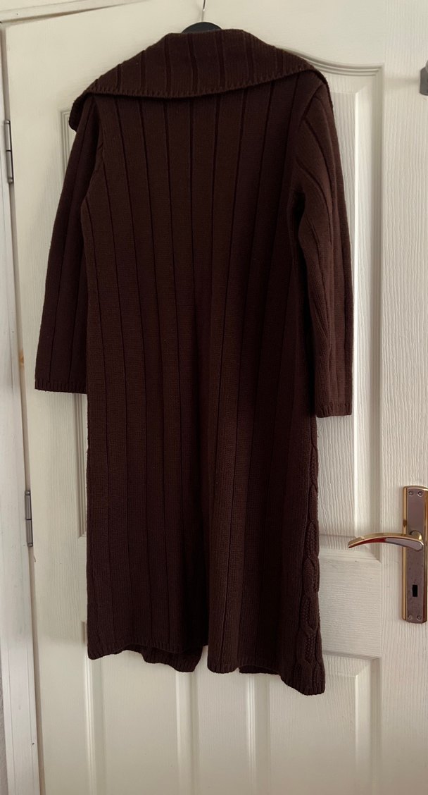 Uzun Kahverengi Triko Kadın Hırka - Görsel 5