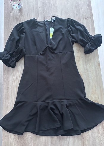 Siyah V Yaka Mini Elbise - Görsel 3