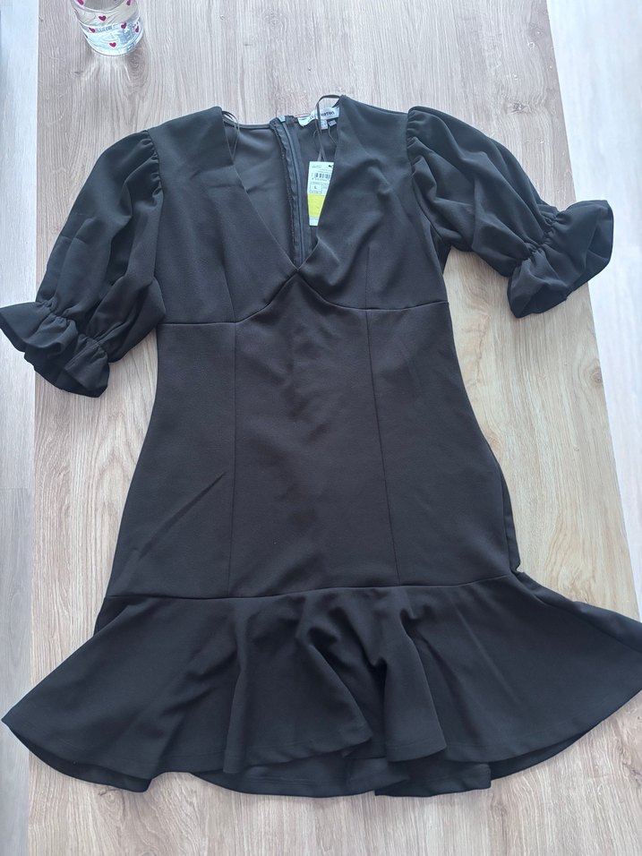 Siyah V Yaka Mini Elbise - Görsel 3