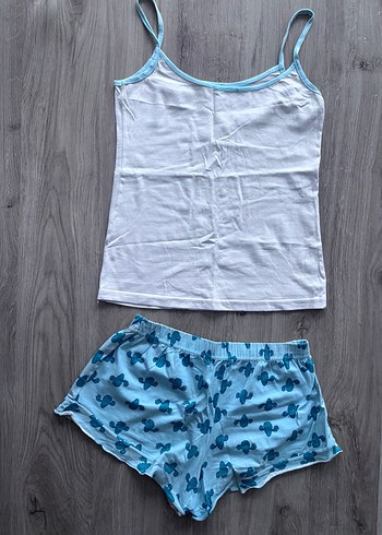 Turkuaz Baskılı Mini Kadın Pijama Takımı - Görsel 2