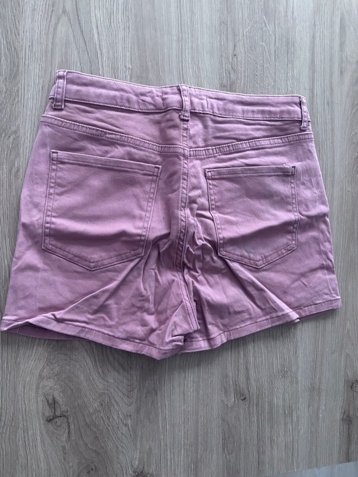 Düğmeli Pembe Mini Pamuk Şort - Görsel 2