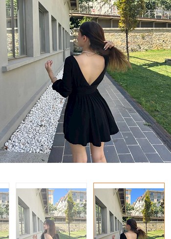 Siyah V Yaka Uzun Kollu Mini Elbise - Görsel 3