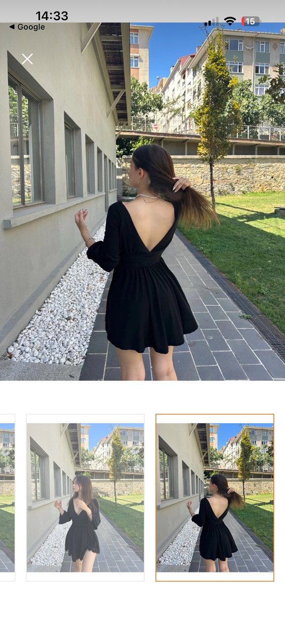 Siyah V Yaka Uzun Kollu Mini Elbise - Görsel 3