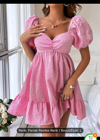 Pembe Mini Puantiyeli Elbise