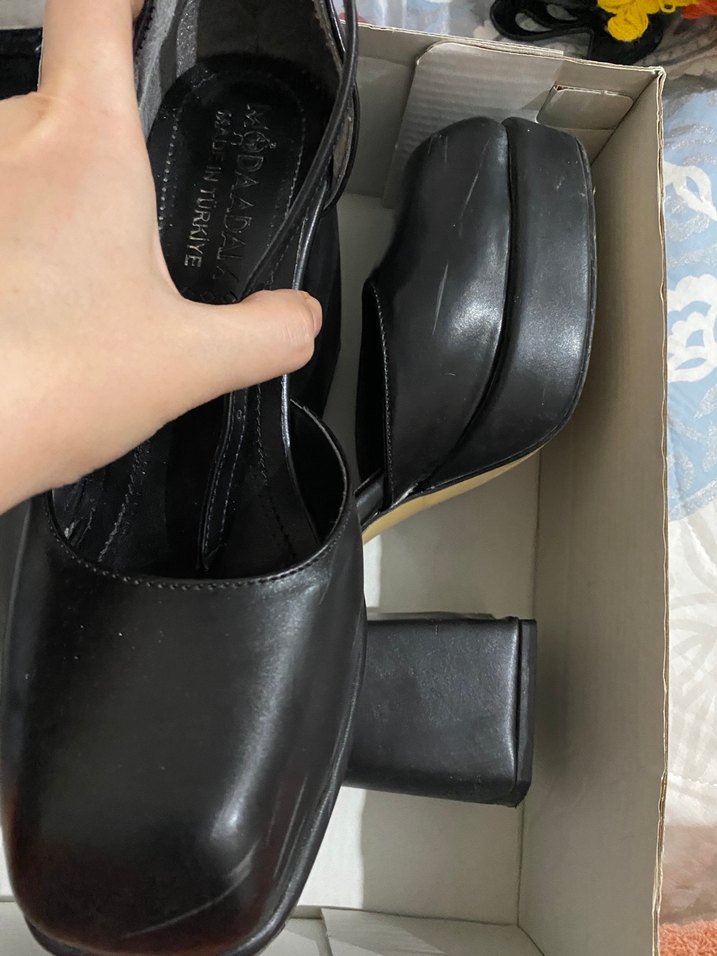 Kadın Siyah Deri Platform Topuklu Ayakkabı - Görsel 4