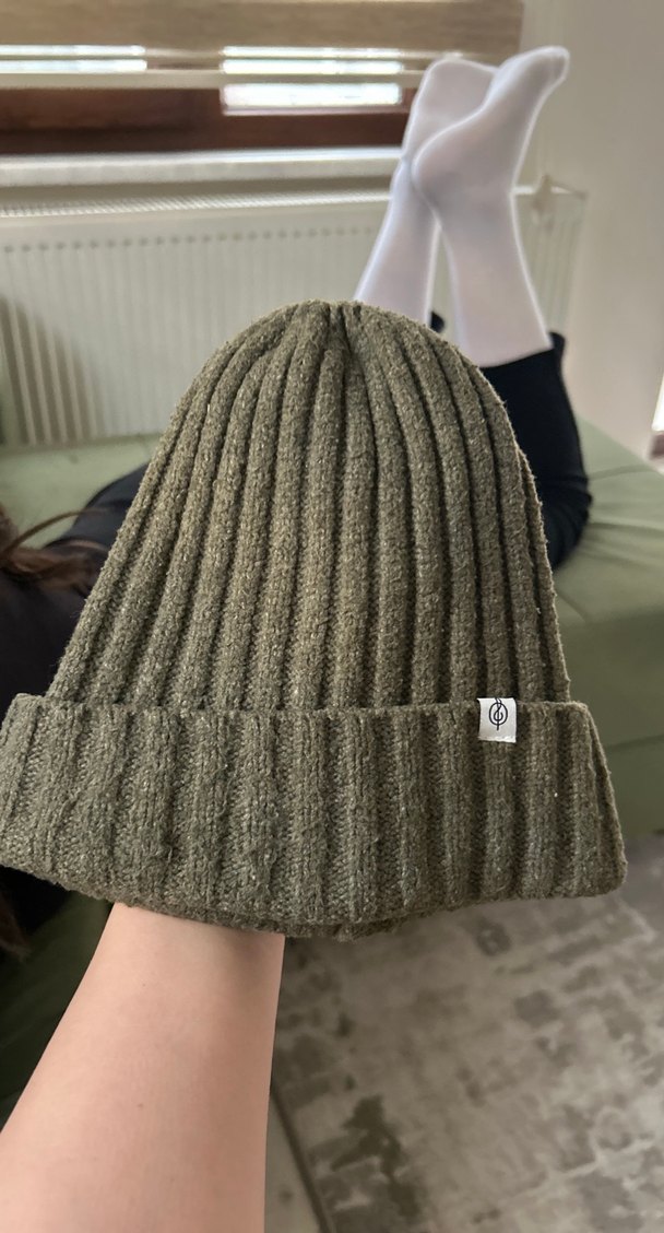 Kadın Haki Yeşil Örgü Yün Bere - Görsel 3