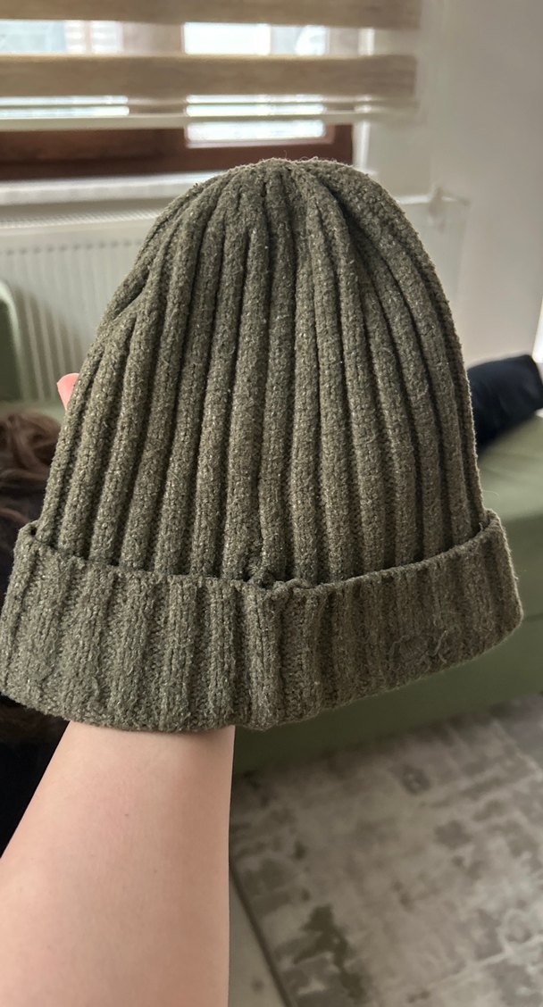 Kadın Haki Yeşil Örgü Yün Bere - Görsel 4