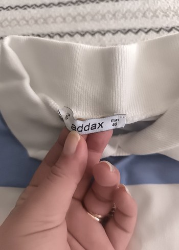 bayan Mavi Çizgili Polo Yaka Sweatshirt - Görsel 3