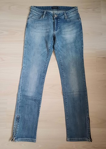 Kadın Gri Denim Midi Boy Fermuarlı Jean