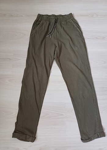 Kadın Loose Fit Keten Haki Pantolon