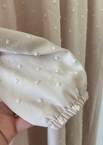 xl Beden Bej Uzun Kollu Düğmeli Kadın Elbise