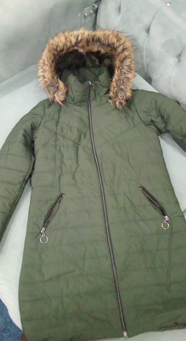 Kapüşonlu Kürklü Yeşil Kadın Kışlık Mont - Görsel 2