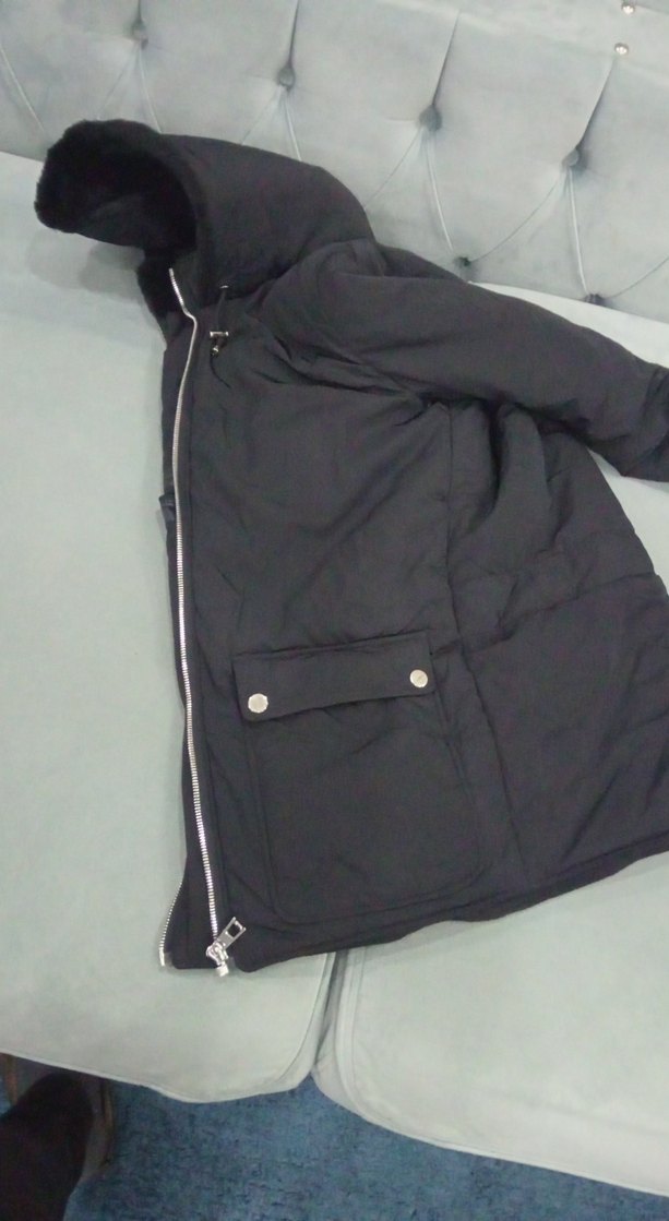 Siyah Fermuarlı Kadın Kapüşonlu Mont çok kaliteli - Görsel 5