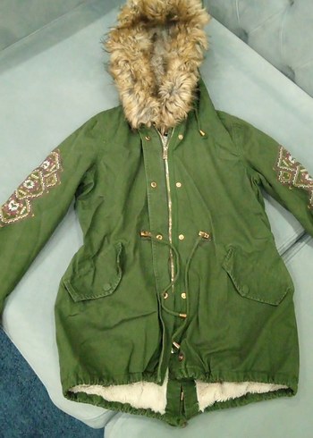 Yeşil Kadın Kürklü Bohem Kışlık Mont - Görsel 2