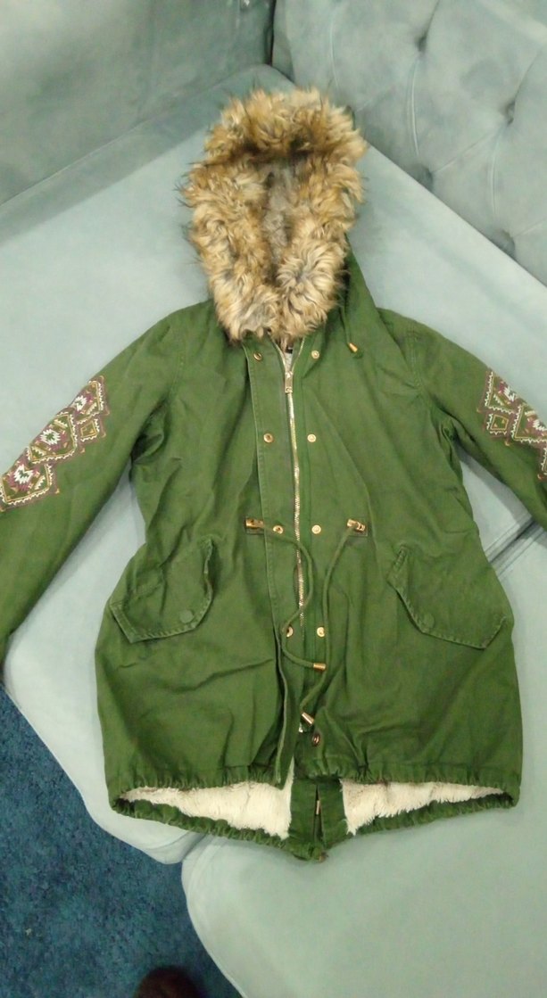 Yeşil Kadın Kürklü Bohem Kışlık Mont - Görsel 2