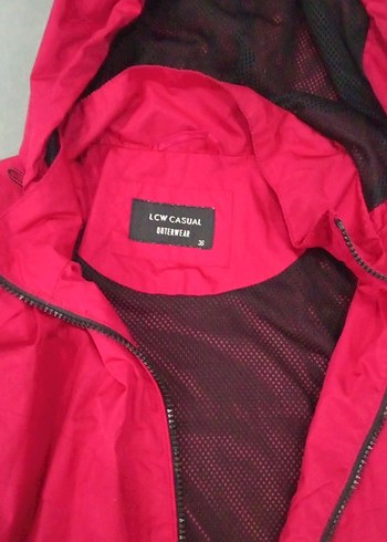 kırmızı Kapüşonlu Fermuarlı Kadın Ceket ince mont - Görsel 2