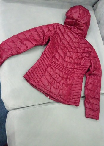 Bordo Parlak Fermuarlı Kadın Kışlık Ceket - Görsel 4