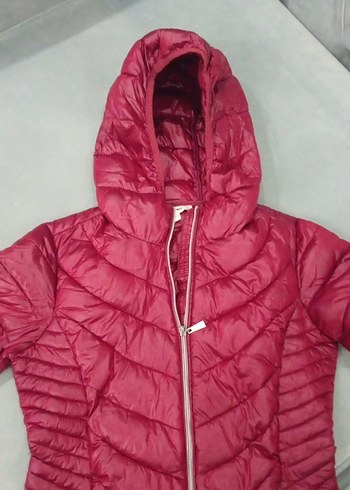 Bordo Parlak Fermuarlı Kadın Kışlık Ceket - Görsel 3