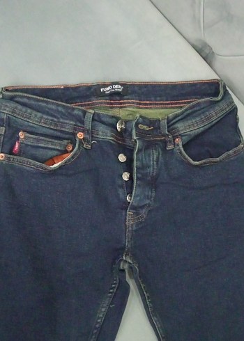 Düğmeli Lacivert Kadın Denim Pantolon - Görsel 2