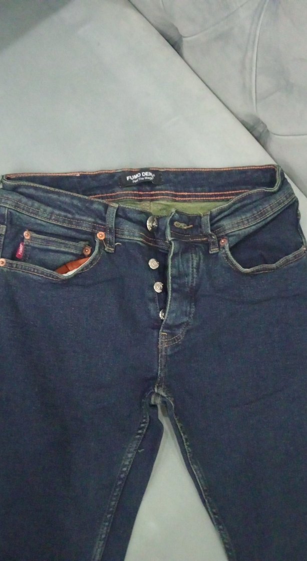 Düğmeli Lacivert Kadın Denim Pantolon - Görsel 2