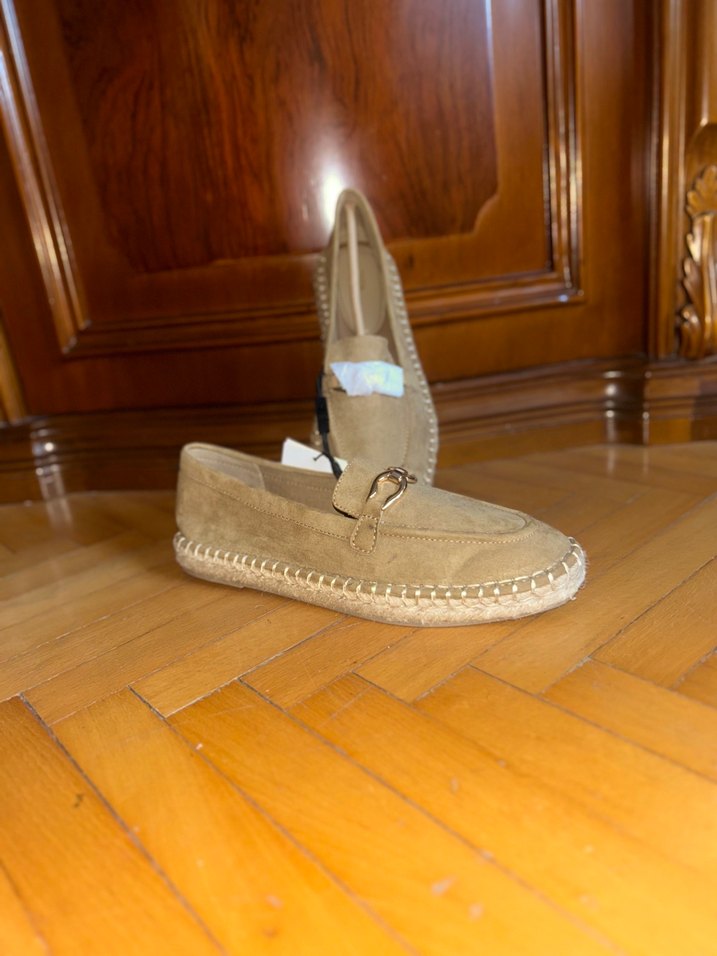 Zara Bej Süet Metal Süslü Espadril - Görsel 3