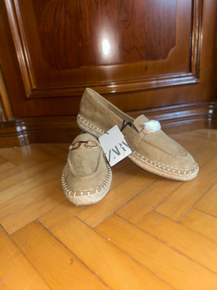 Zara Bej Süet Metal Süslü Espadril - Görsel 4