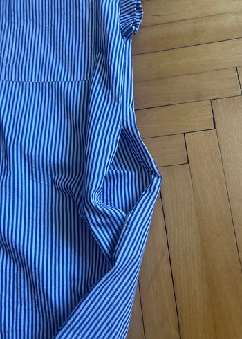 Zara Zara Mavi Çizgili Kısa Kollu Gömlek Elbise