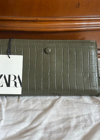 Zara Haki Croco Desenli Uzun Cuzdan