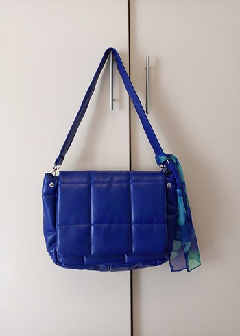 Parlak Mavi Deri Kadın Omuz Çantası - Görsel 8