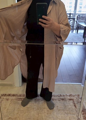 Bej Kadın Uzun Bol Kesim Gömlek Elbise - Görsel 10